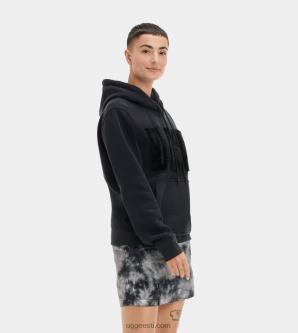 UGG naised rey fuzzy logoga kapuuts PHPB903 must